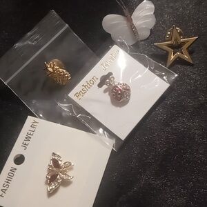 5 lapel pins 2 with crystals lady bug & butterfly. Shell butterfly
